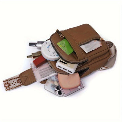 榛子色復古胸前斜背包