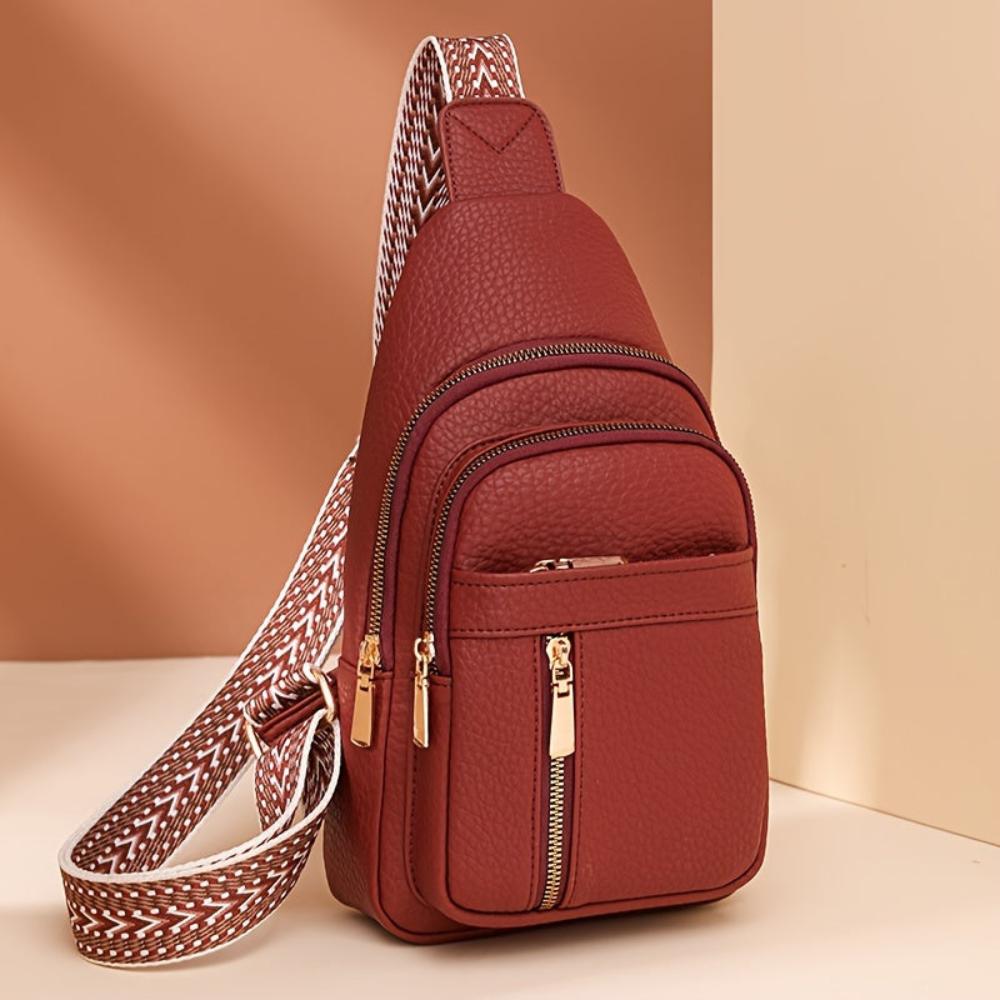 榛子色復古胸前斜背包