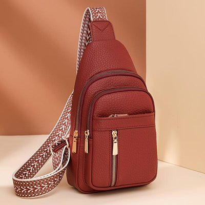 榛子色復古胸前斜背包