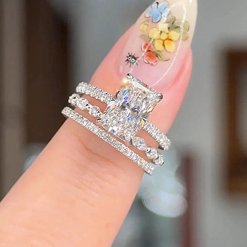 Jaily сет венчаних прстенова од 3 дела | Бело злато