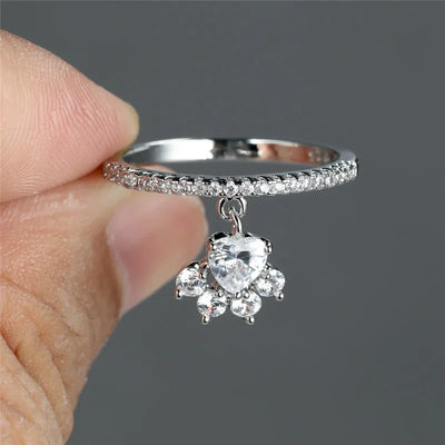 Винтаж прстен са мачјом шапом и срцем - златни и сребрни тон