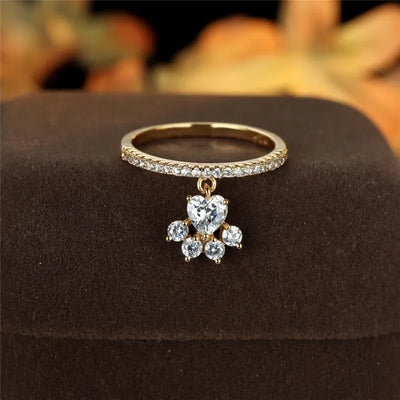 Винтаж прстен са мачјом шапом и срцем - златни и сребрни тон