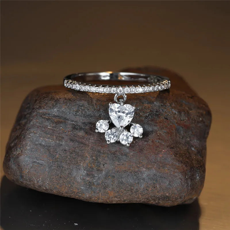 Винтаж прстен са мачјом шапом и срцем - златни и сребрни тон