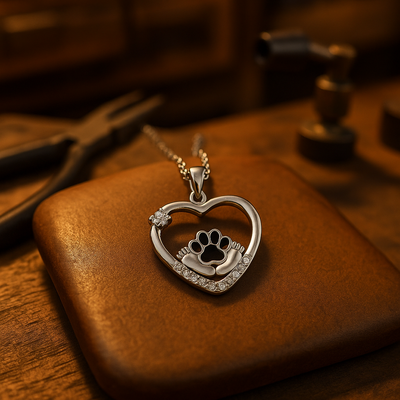 Огрлица са отиском шапе пса Little Feet и цирконијумом