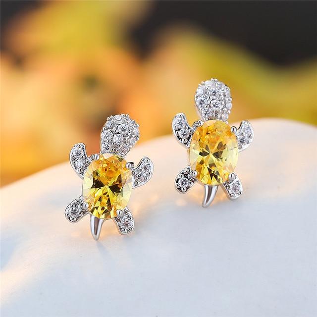 Минђуше са морским корњачама од цирконијума и сребра